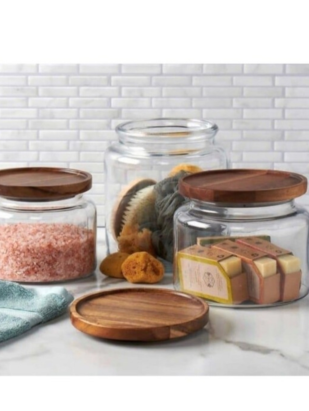 Anchor Hocking Glass Jars with Acacia Lids, Set of 3 - Picture 5 of 6